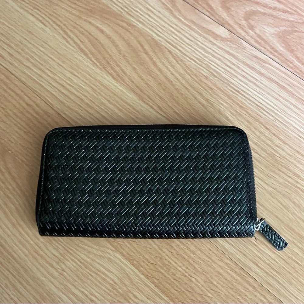Black Faux Leather Zipper Continental Wallet
